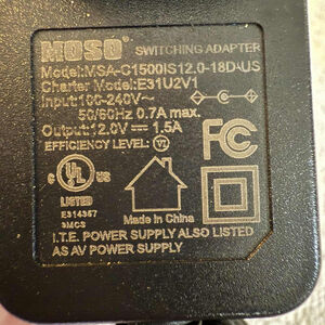 MOSO Switching Adapter Charger 
Model: MSA-C1500IS12.0-18D-US